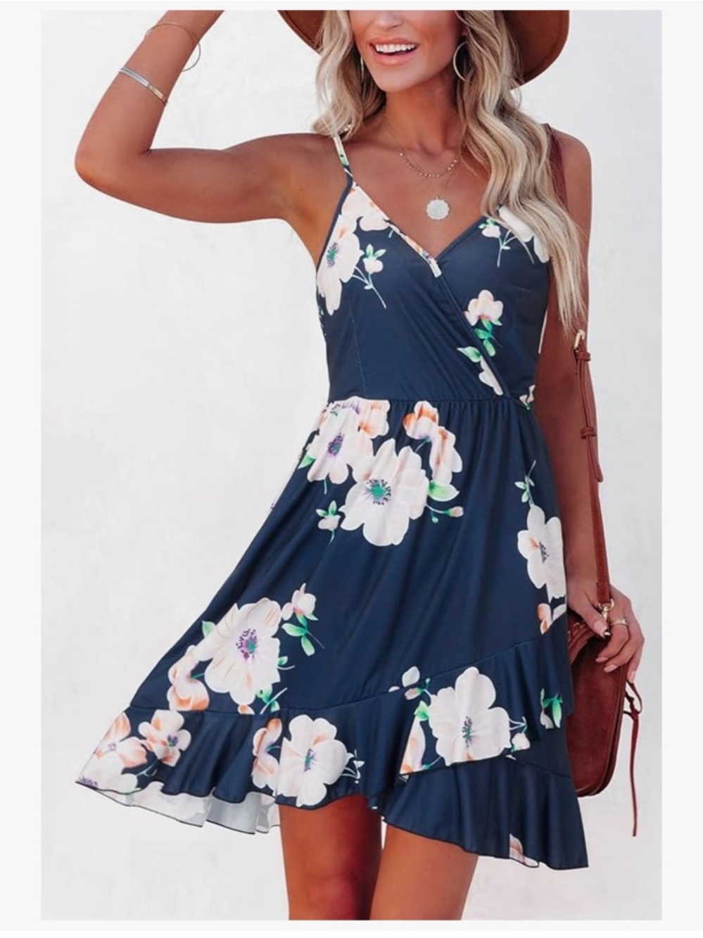 Navy Floral Sundress with Ruffle Hem